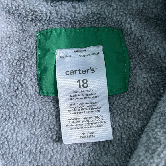 Carter’s Baby Boy Fleece Lined Dinosaur Rain Jacket Size 18 Months - Picture 4 of 4